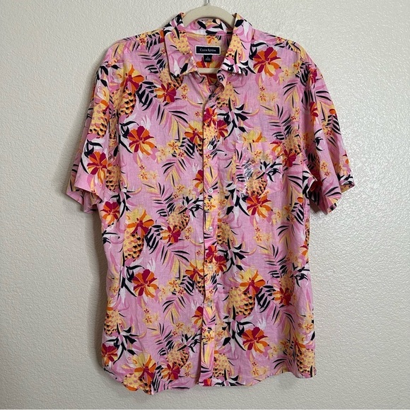 NWOT Club Room Linen Cotton Blend Men's Tropical Button Down Shirt, Sz Large - Picture 1 of 12